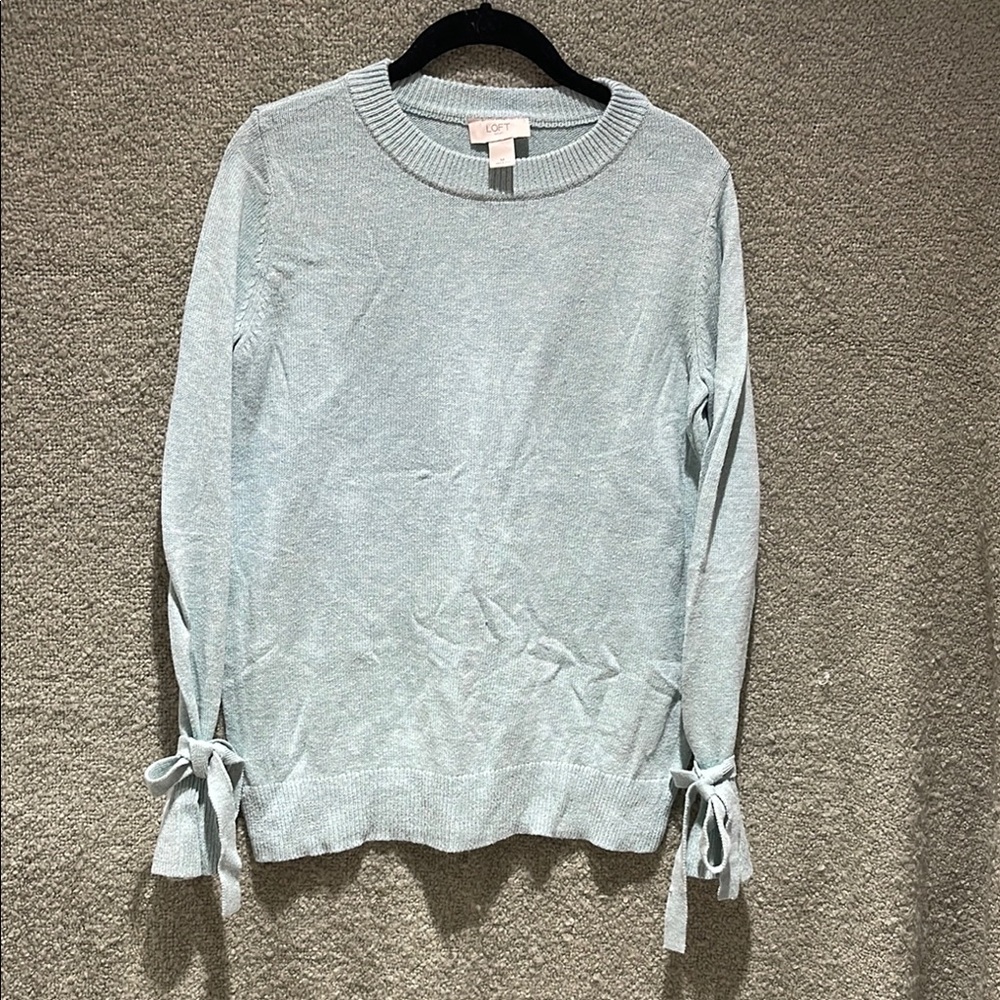 LOFT Seafoam Blue Sweater with Bow Sleeves